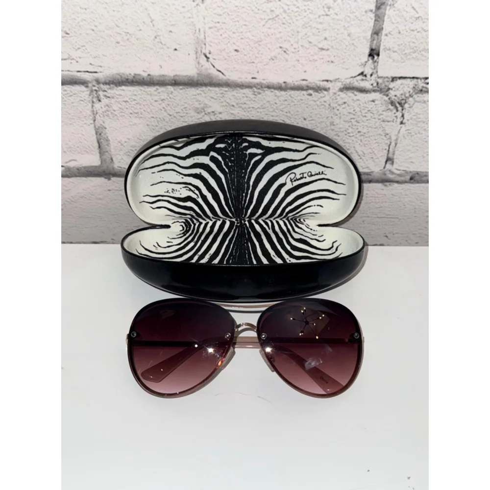 TAHARI Womens Aviator Sunglasses TH651 Brown Gold Roberto Cavalli Hardshell Case